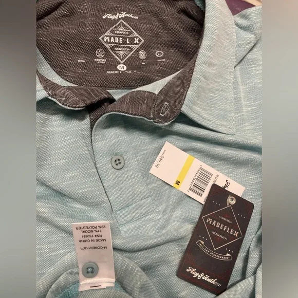 Flag & Anthem Polo Shirt Golf Aqua Teal Medium Short Sleeves Casual Stretch NWT - Picture 3 of 9